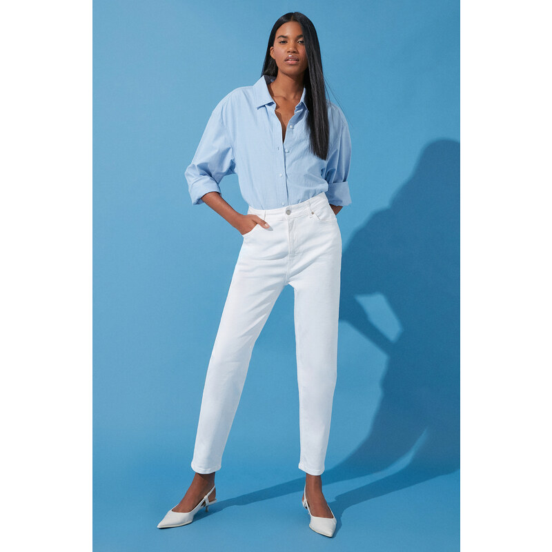 Trendyol White More Sustainable High Waist Mom Jeans