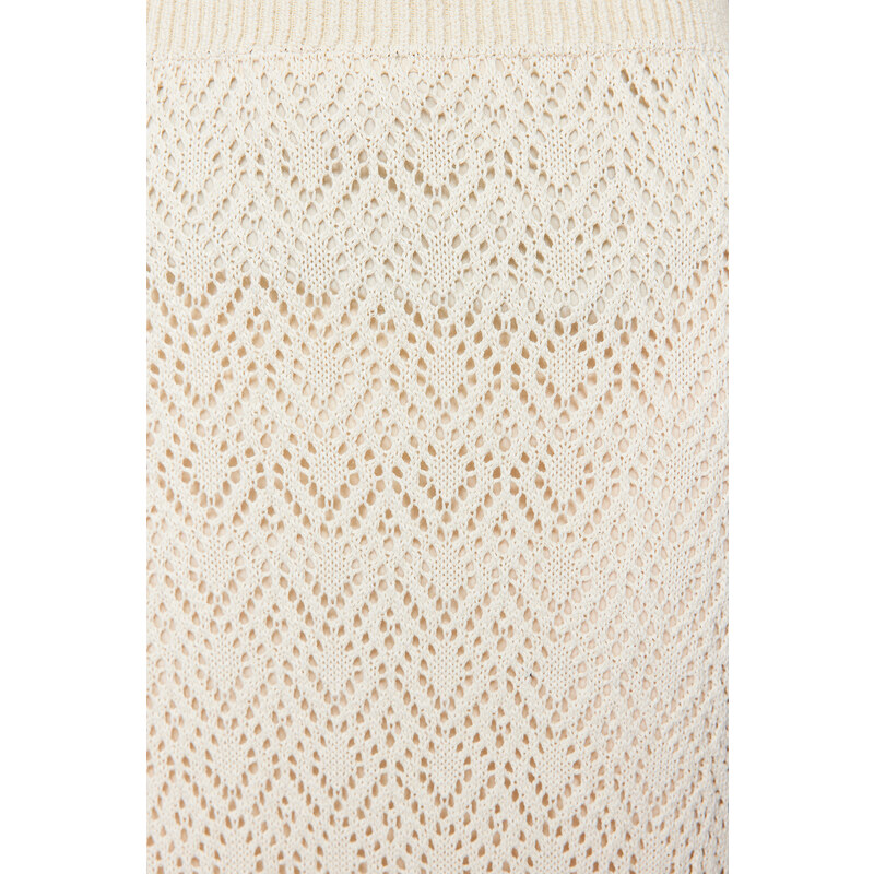 Trendyol Stone Midi Lined Openwork/Perforated Knitwear Skirt