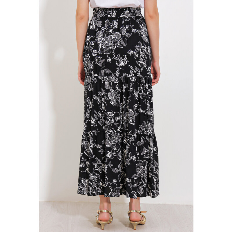 Bigdart Women's Black Patterned Long Viscose Skirt 1898