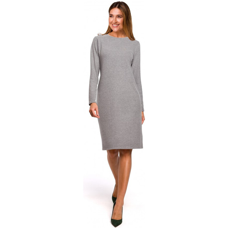 model 18002182 Svetrové šaty s dlouhými rukávy šedé - STYLOVE