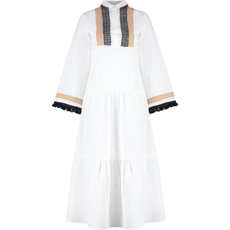 Trendyol Ecru Embroidery and Tassel Detailed Woven Dress