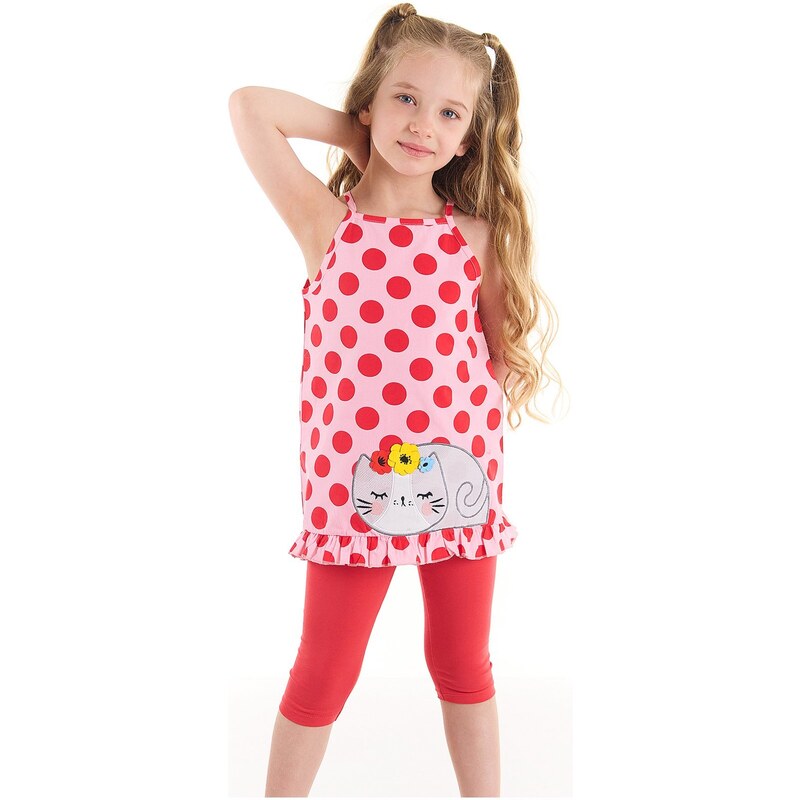 Denokids Cat Polka Dot Girl Blouse Leggings Suit