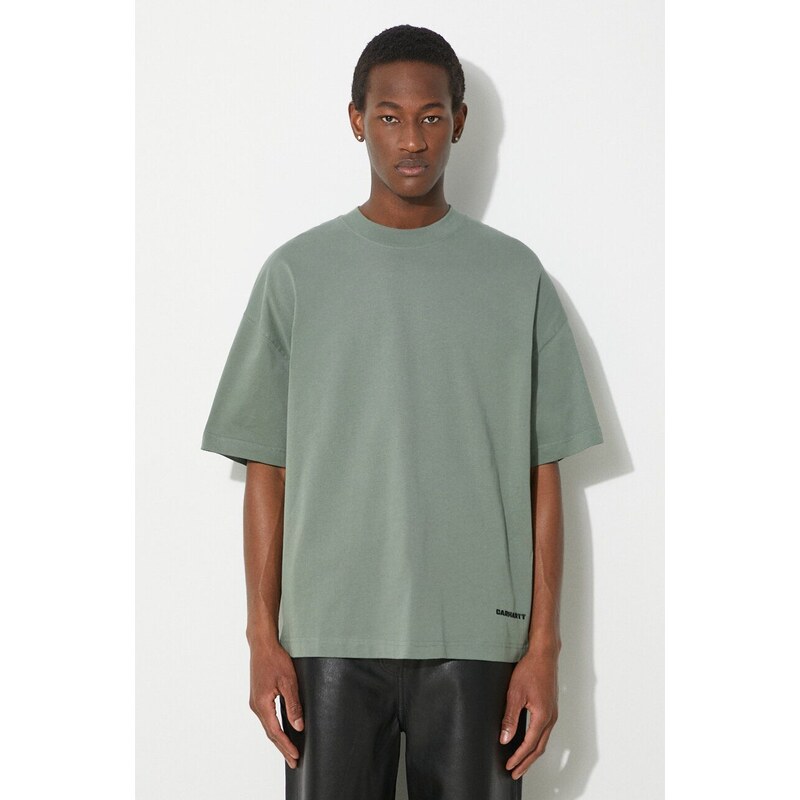 Bavlněné tričko Carhartt WIP S/S Link Script zelená barva, s aplikací, I031373.22RXX