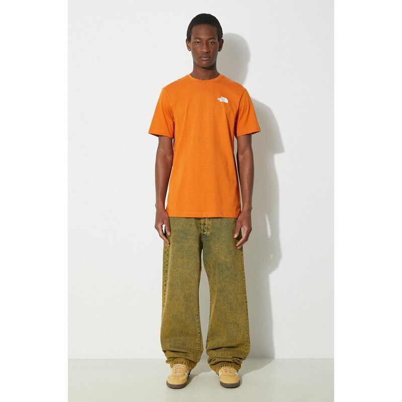 Bavlněné tričko The North Face M S/S Redbox Tee oranžová barva, s potiskem, NF0A87NPPCO1