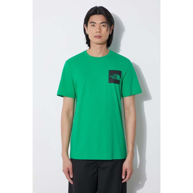 Bavlněné tričko The North Face M S/S Fine Tee zelená barva, s potiskem, NF0A87NDPO81