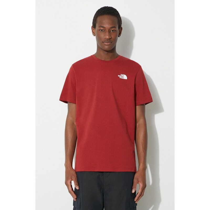 Bavlněné tričko The North Face M S/S Redbox Tee vínová barva, s potiskem, NF0A87NPPOJ1