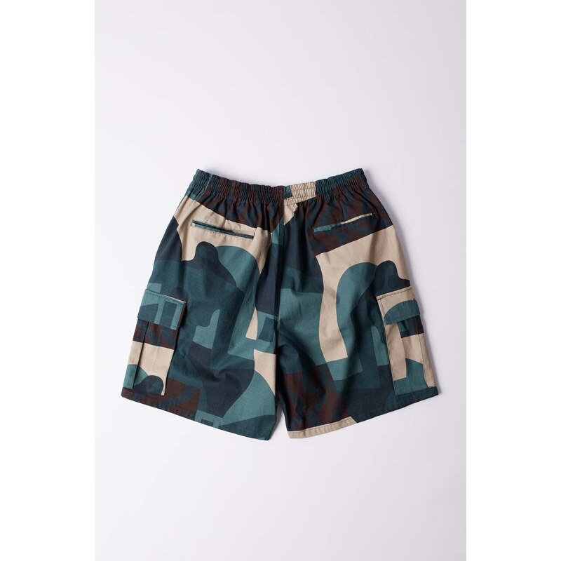 Bavlněné šortky by Parra Distorted Camo Shorts zelená barva, vzorované, 51242