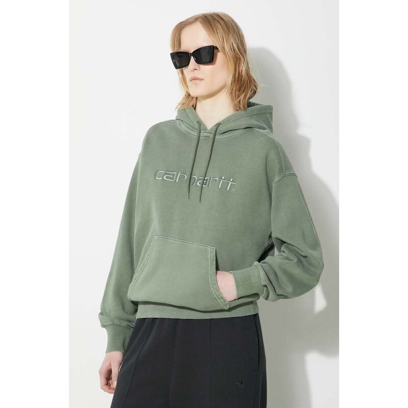 Bavlněná mikina Carhartt WIP Hooded Duster Sweat dámská, zelená barva, s kapucí, s aplikací, I033056.1YFGD