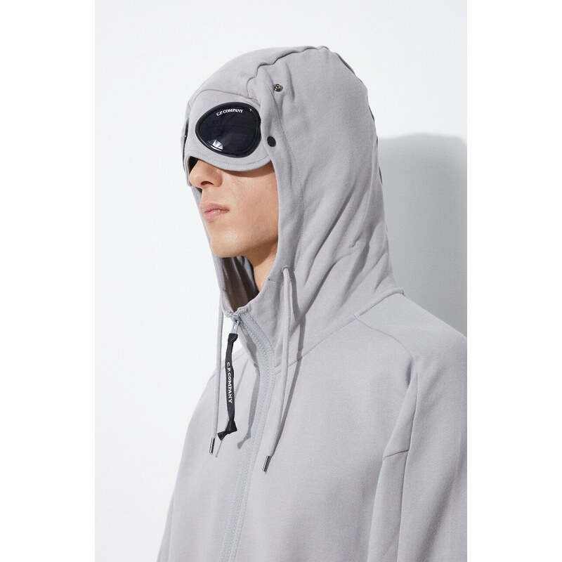 Bavlněná mikina C.P. Company Diagonal Raised Fleece Goggle pánská, šedá barva, s kapucí, hladká, 16CMSS082A005086W
