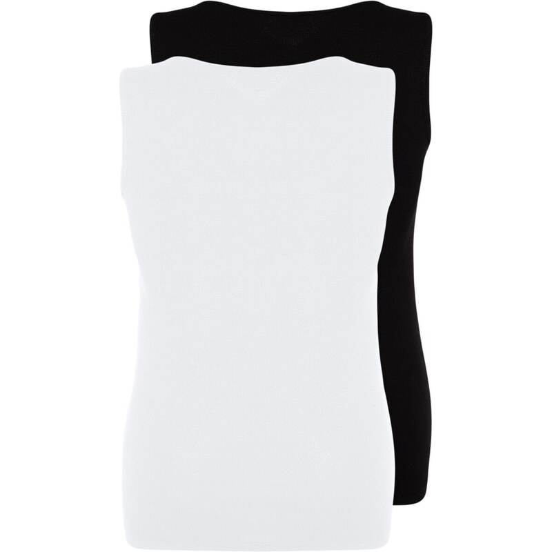 Trendyol Curve Black-White Basic Corded 2-Pack Square Collar Knitted Tank Top