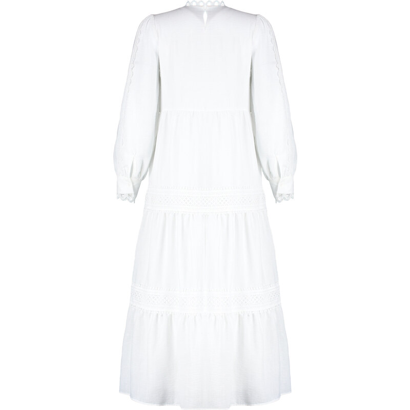 Trendyol White Lined Embroidery Detailed Woven Dress