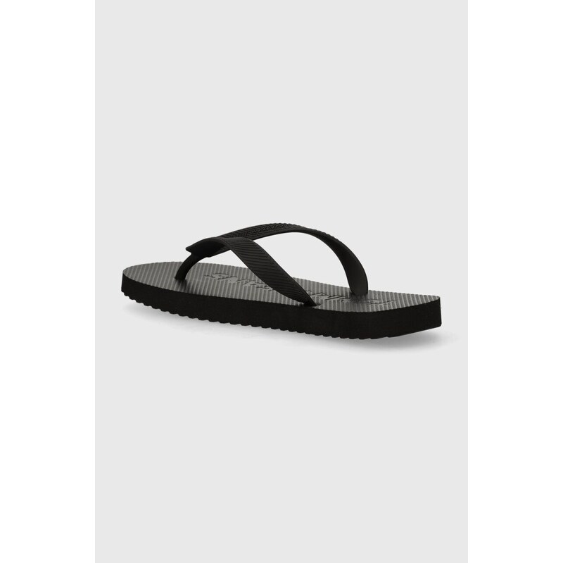 Žabky Tommy Jeans TJW LOGO FLIP FLOP dámské, černá barva, na plochém podpatku, EN0EN02447