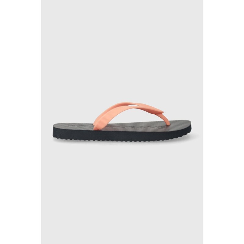 Žabky Tommy Jeans TJW LOGO FLIP FLOP dámské, oranžová barva, na plochém podpatku, EN0EN02447