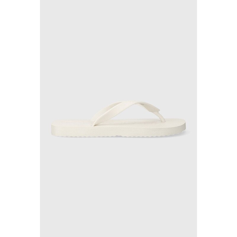 Žabky Tommy Jeans TJW LOGO FLIP FLOP dámské, bílá barva, na plochém podpatku, EN0EN02447