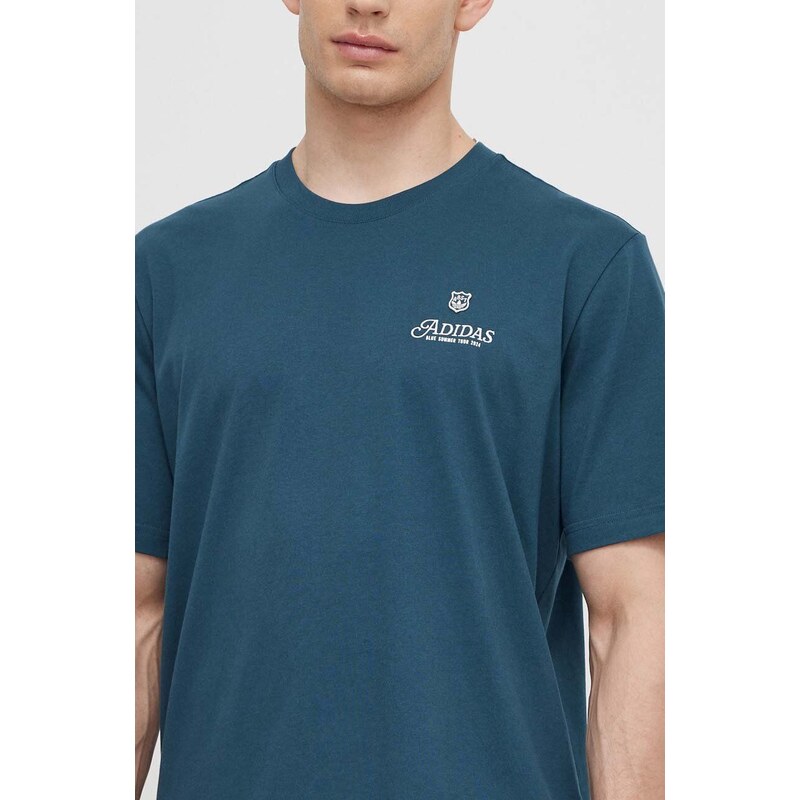 Bavlněné tričko adidas Originals tyrkysová barva, s potiskem, IS0225