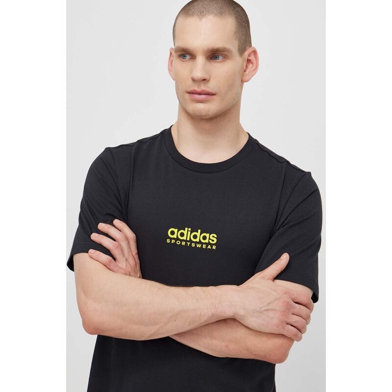 Bavlněné tričko adidas TIRO černá barva, s potiskem, IS2876