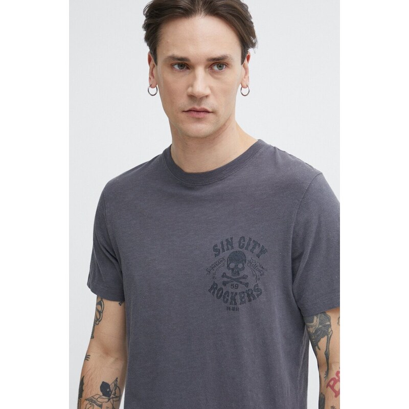 Bavlněné tričko Superdry šedá barva, s potiskem