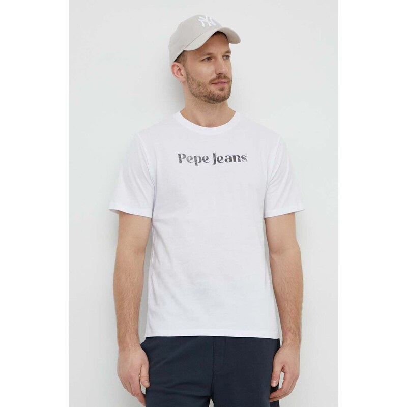 Bavlněné tričko Pepe Jeans CLIFTON bílá barva, s potiskem, PM509374