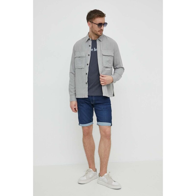 Džínové šortky Pepe Jeans SLIM GYMDIGO SHORT pánské, tmavomodrá barva, PM801075DP4