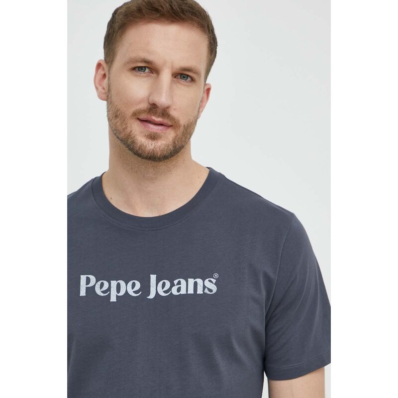 Bavlněné tričko Pepe Jeans CLIFTON šedá barva, s potiskem, PM509374