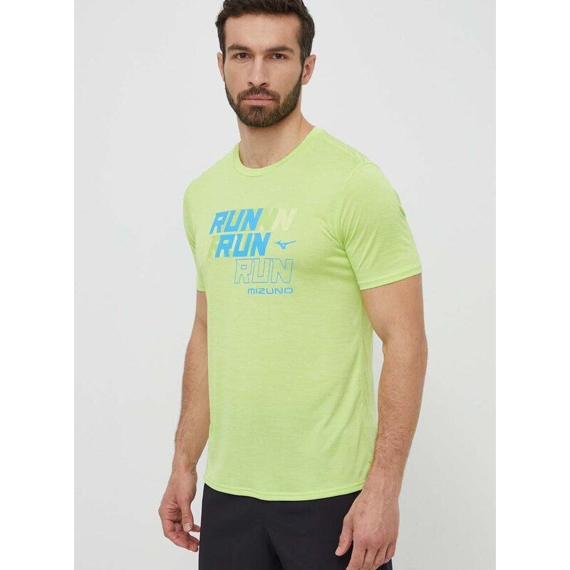 Běžecké tričko Mizuno Core Run zelená barva, s potiskem, J2GAB008