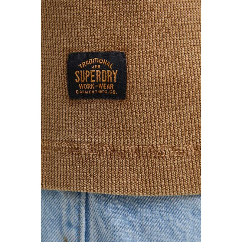 Bavlněné tričko s dlouhým rukávem Superdry hnědá barva