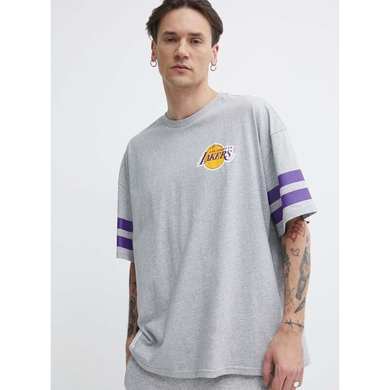 Bavlněné tričko New Era LOS ANGELES LAKERS šedá barva, s potiskem