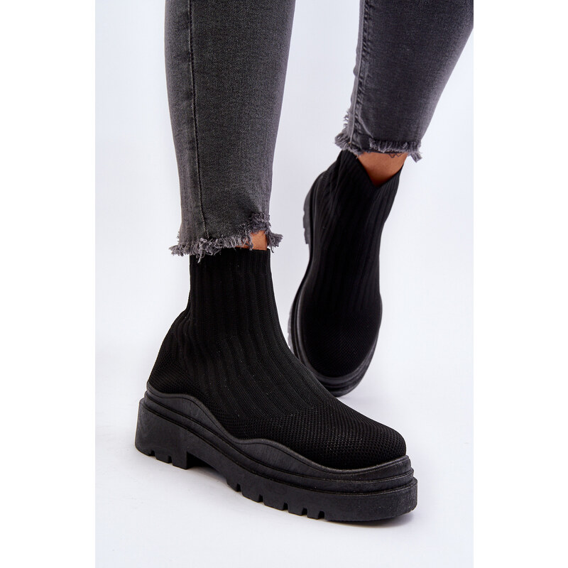 Kesi Dámské černé nazouvací ponožkové boty Elipara na masivní podrážce