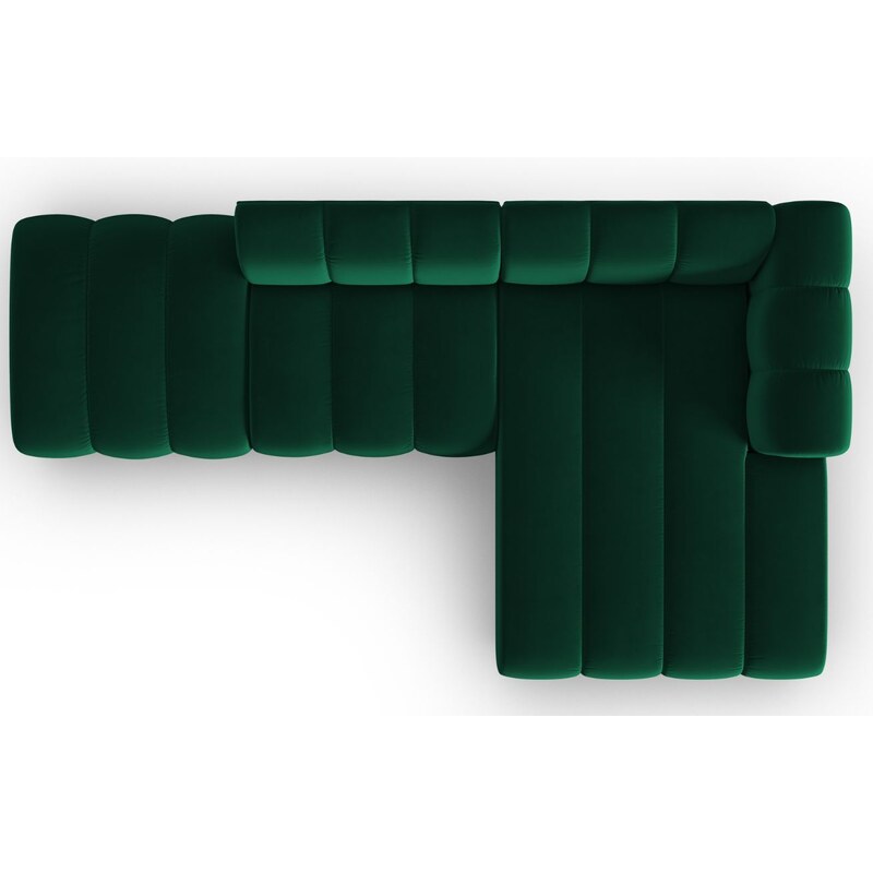 Lahvově zelená sametová pětimístná pohovka MICADONI Lupine 294 cm, pravá