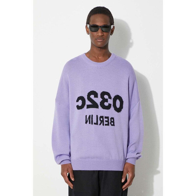 Vlněný svetr 032C Selfie Sweater pánský, fialová barva, hřejivý, SS24-K-1011