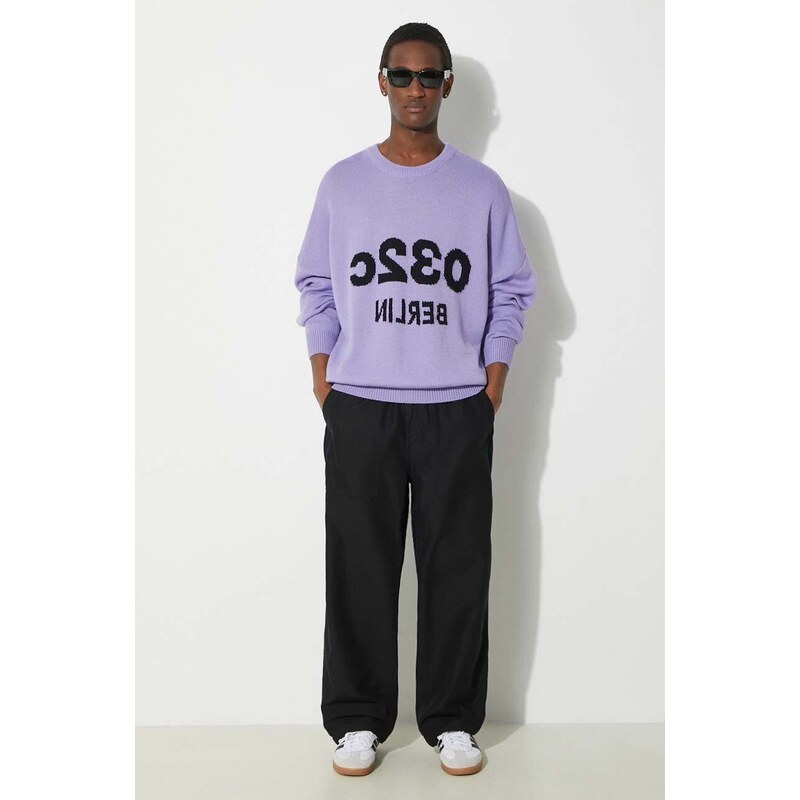 Vlněný svetr 032C Selfie Sweater pánský, fialová barva, hřejivý, SS24-K-1011