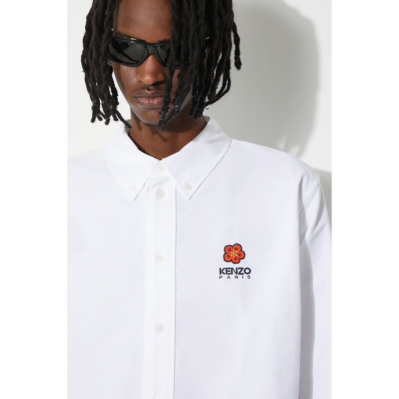 Bavlněná košile Kenzo Boke Flower Crest Casual Shirt bílá barva, regular, s límečkem button-down, FD55CH4109LO.01