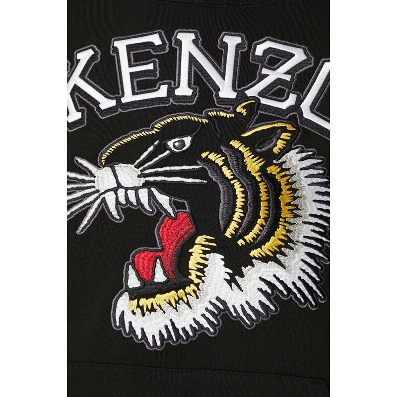 Bavlněná mikina Kenzo Tiger Varsity Slim Hoodie pánská, černá barva, s kapucí, s aplikací, FE55SW1864MF.99J