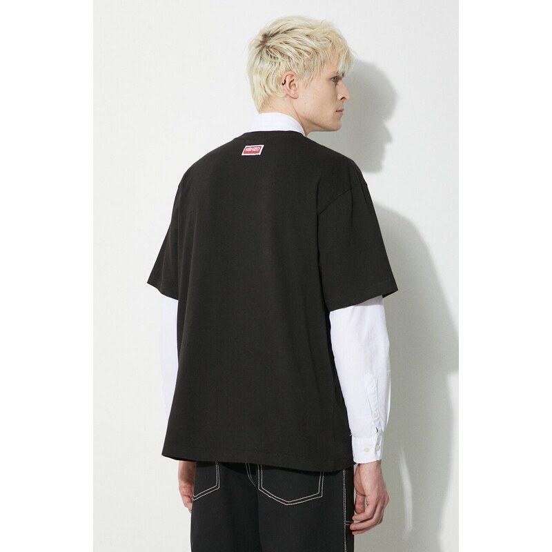 Bavlněné tričko Kenzo Oversized T-Shirt černá barva, s potiskem, FD65TS0064SG.99J