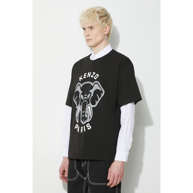 Bavlněné tričko Kenzo Oversized T-Shirt černá barva, s potiskem, FD65TS0064SG.99J