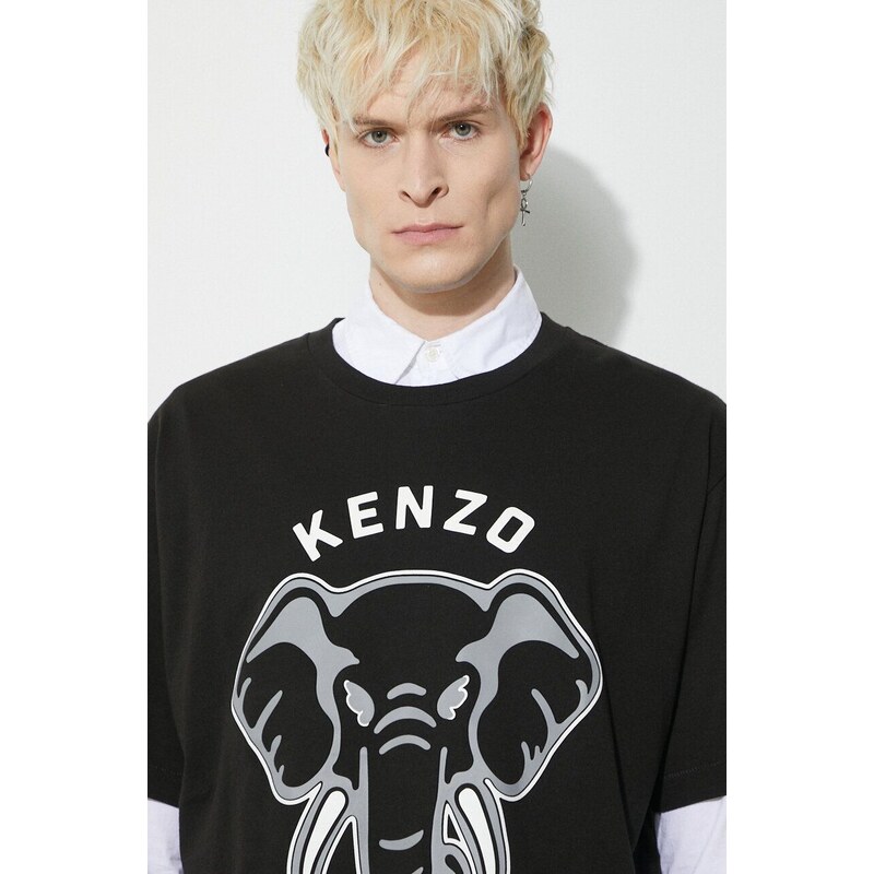 Bavlněné tričko Kenzo Oversized T-Shirt černá barva, s potiskem, FD65TS0064SG.99J