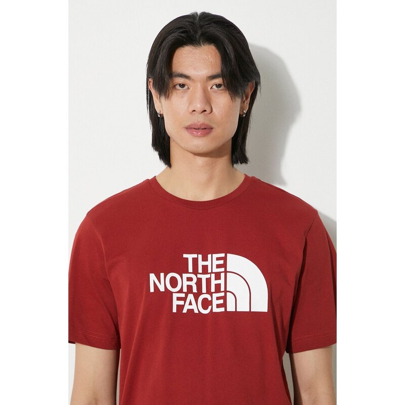 Bavlněné tričko The North Face M S/S Easy Tee vínová barva, s potiskem, NF0A87N5POJ1