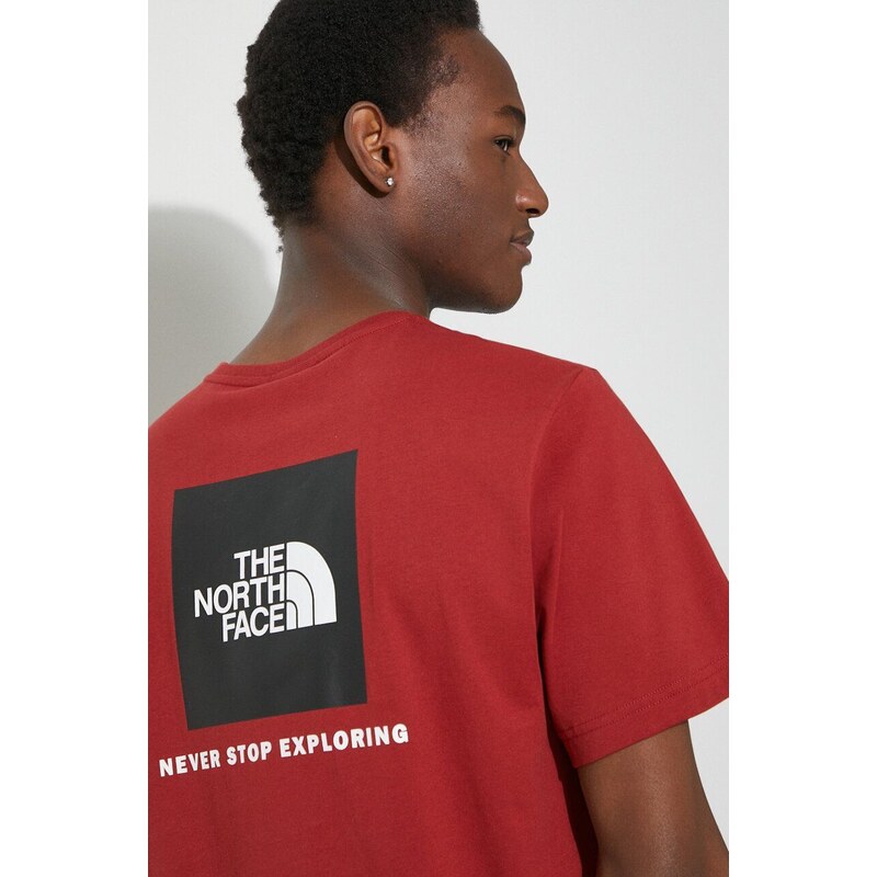 Bavlněné tričko The North Face M S/S Redbox Tee vínová barva, s potiskem, NF0A87NPPOJ1