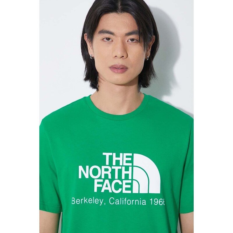 Bavlněné tričko The North Face M Berkeley California S/S Tee zelená barva, s potiskem, NF0A87U5PO81