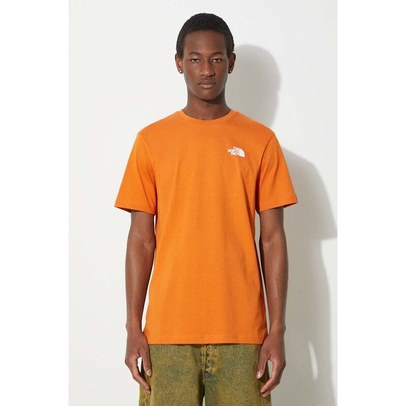 Bavlněné tričko The North Face M S/S Redbox Tee oranžová barva, s potiskem, NF0A87NPPCO1