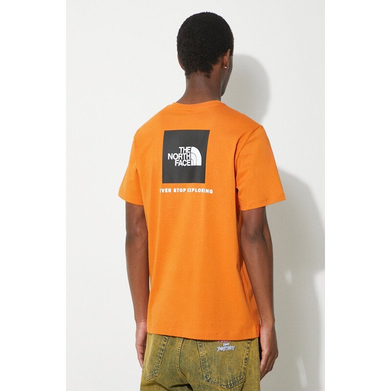 Bavlněné tričko The North Face M S/S Redbox Tee oranžová barva, s potiskem, NF0A87NPPCO1