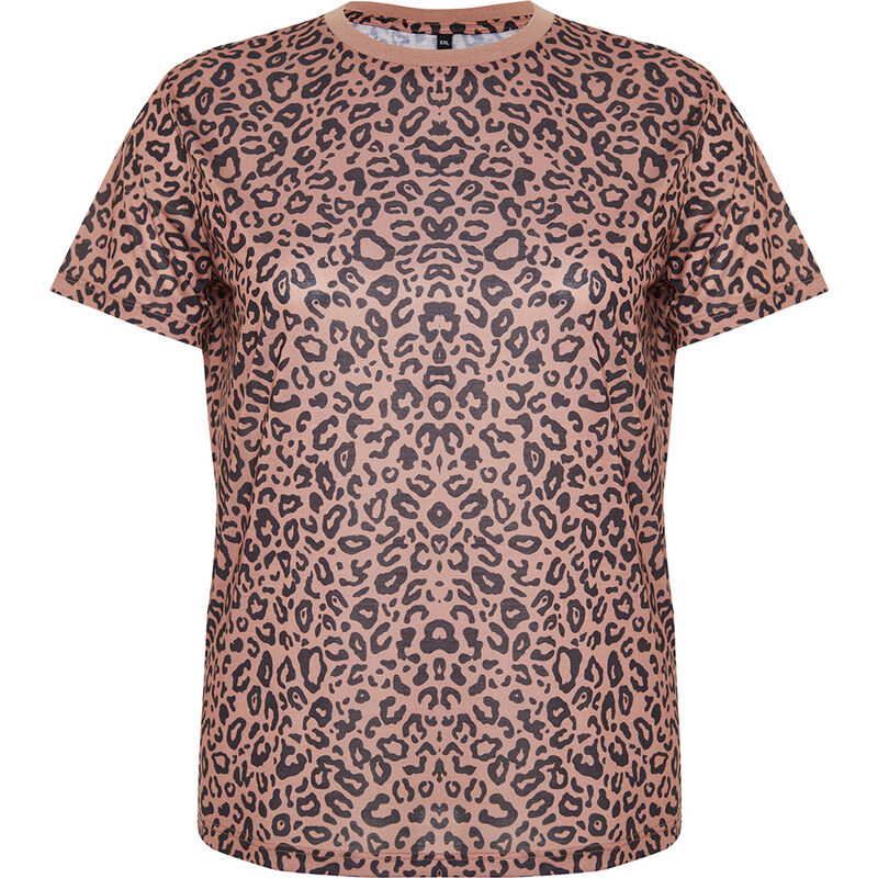 Trendyol Curve Brown Animal Pattern Boyfriend Knitted T-shirt