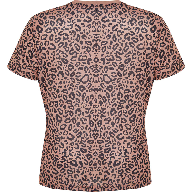 Trendyol Curve Brown Animal Pattern Boyfriend Knitted T-shirt