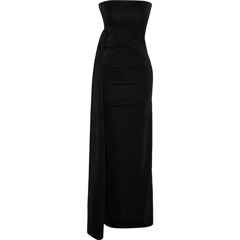 Trendyol Black Shiny Knitted Long Evening Evening Dress