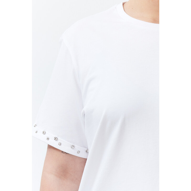 Trendyol Curve White Stone Detailed Boyfriend Knitted T-shirt