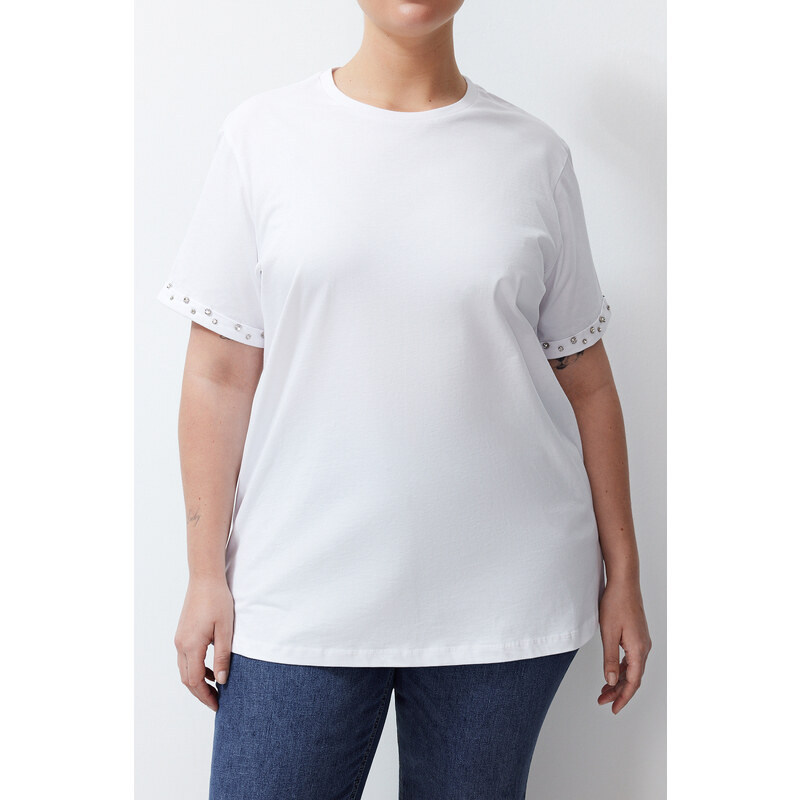 Trendyol Curve White Stone Detailed Boyfriend Knitted T-shirt