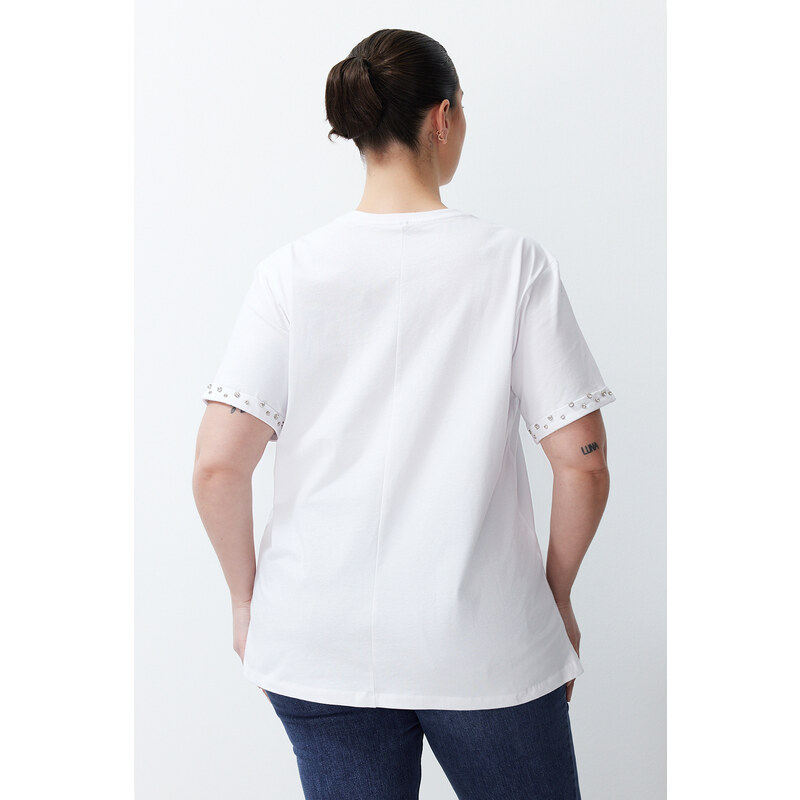 Trendyol Curve White Stone Detailed Boyfriend Knitted T-shirt