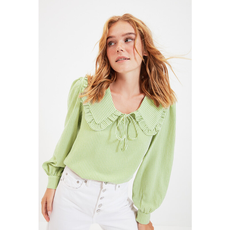 Trendyol Green Collar Detailed Woven Blouse