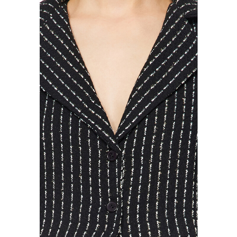 Trendyol Black Crop Silvery Tweed Woven Blazer Jacket