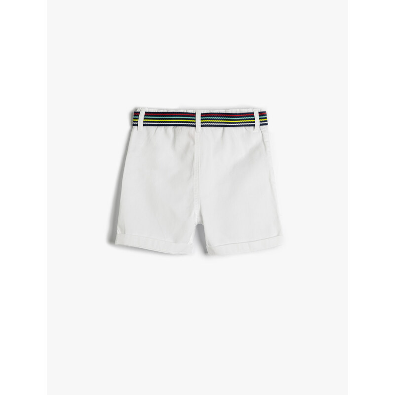 Koton Shorts With Belt Detailed Pockets, Cotton Cotton with Adjustable Elastic Waist.